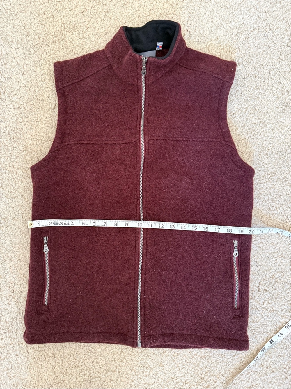 ibex Men's Burgundy and Black Wool Zip Vest - Picture 8 of 8
